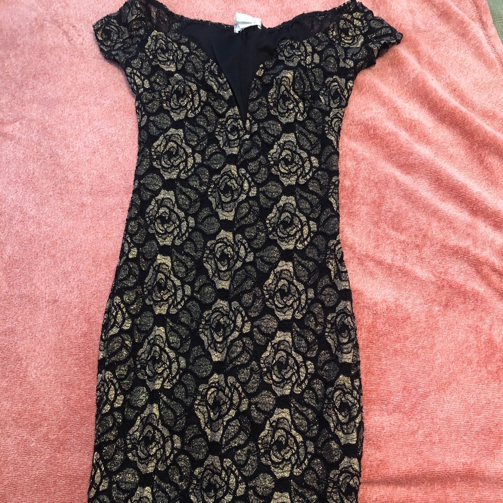 Gold and black lace design dress